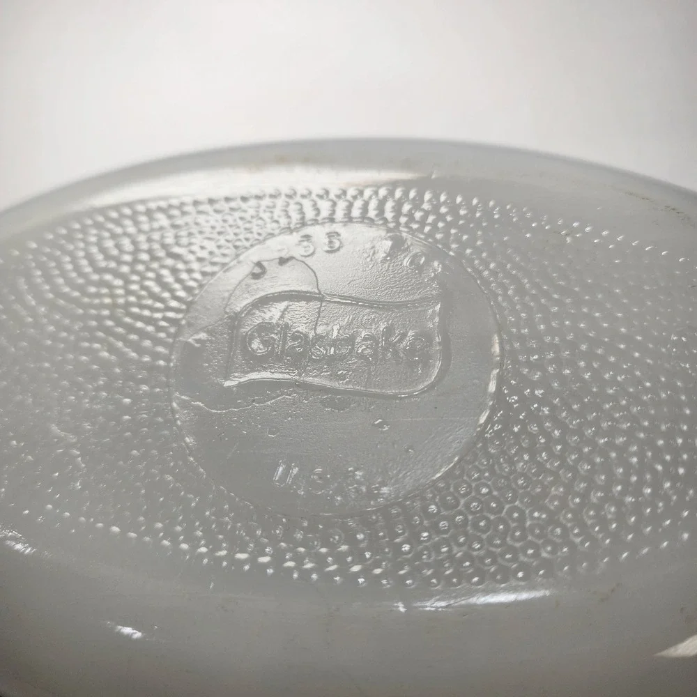 Vintage Glasbake Milk Glass Oval Casserole Dish Green Daisy Floral J-535 USA